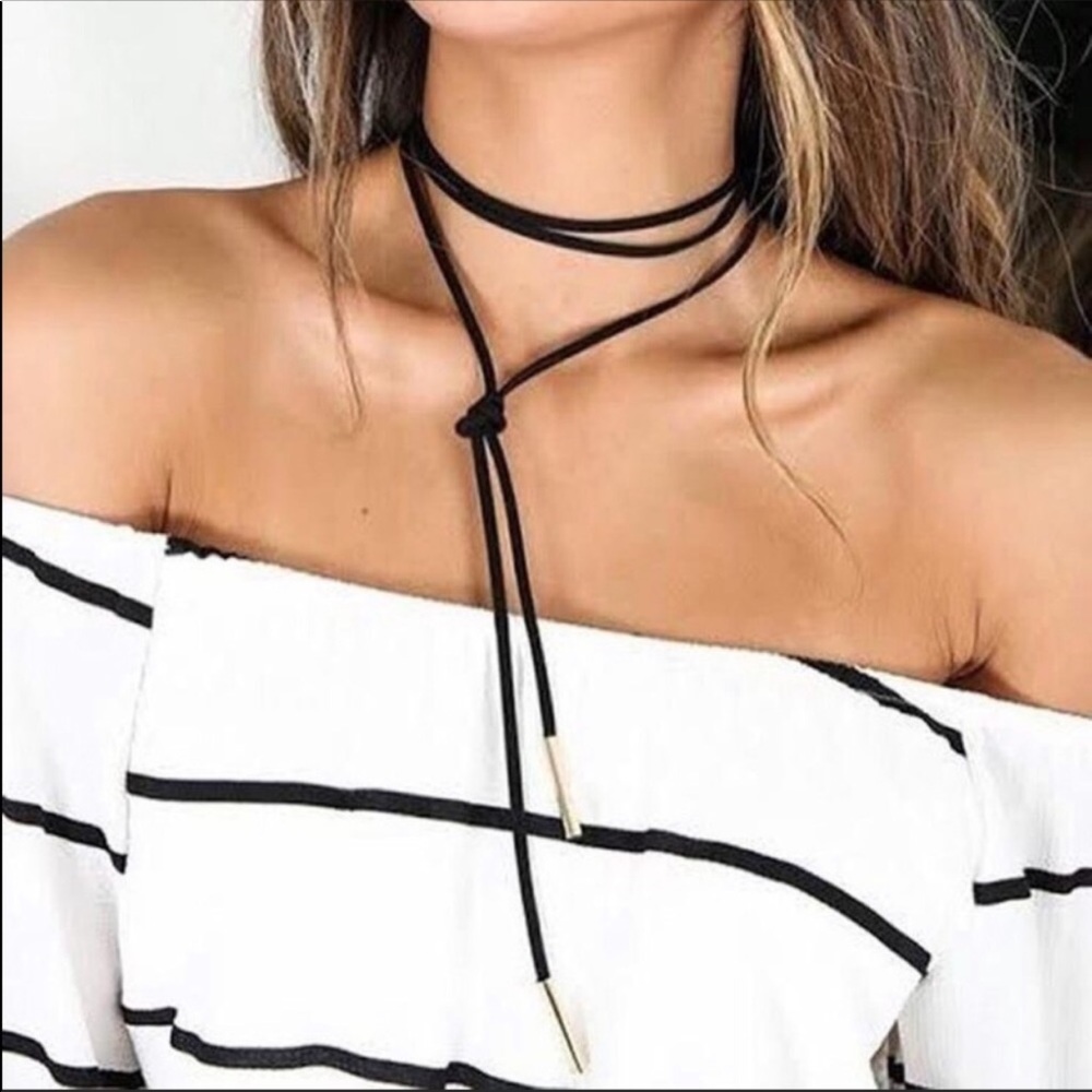 BLACK CHOKER TIE W/ GOLD HARDWARE - Picture 1 of 2